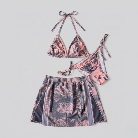 Bikini mit Wildwald-Print und Utility-Rock Rosa