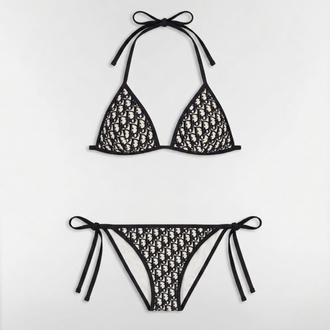 Bikini mit Oblique-Muster Schwarz