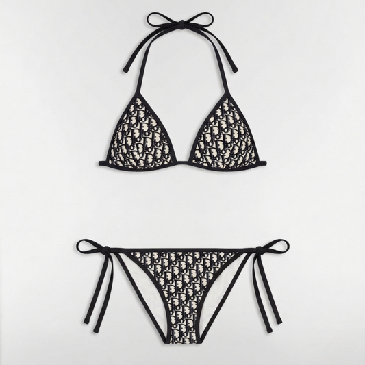 Bikini mit Oblique-Muster Schwarz