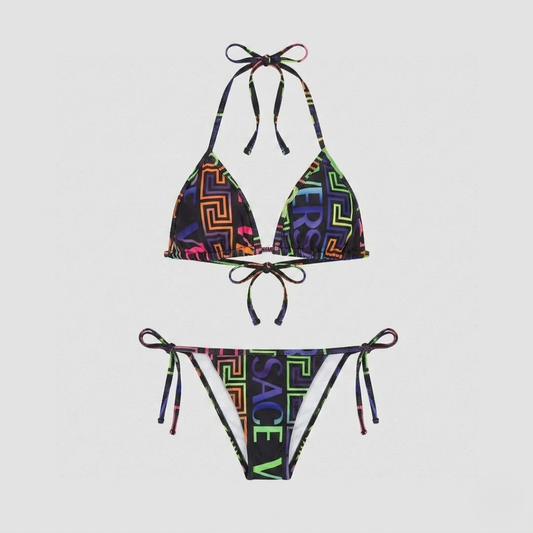 Triangel-Bikini mit Greca-Print Mehrfarbig