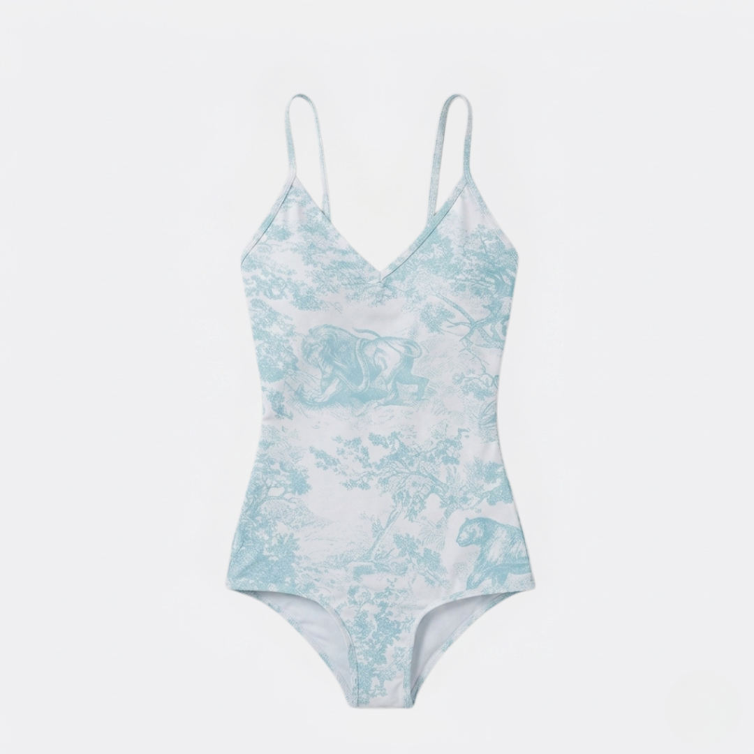Badeanzug mit Toile-de-Jouy-Print Türkis