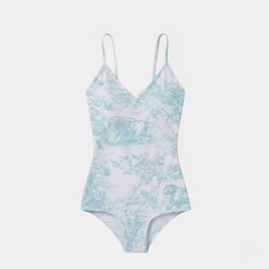 Badeanzug mit Toile-de-Jouy-Print Türkis