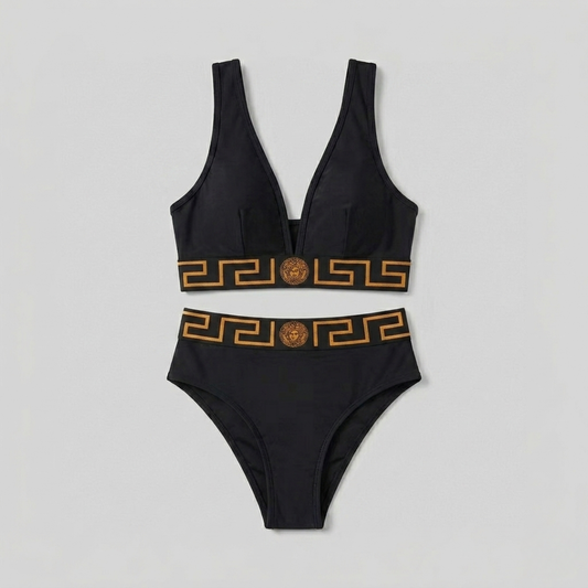 Bikini with Greca Pattern Black