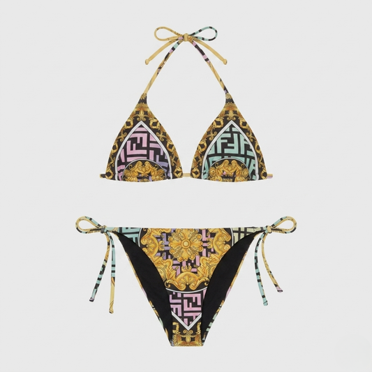 Floraler Barocco Medusa Bikini Schwarz/Gold