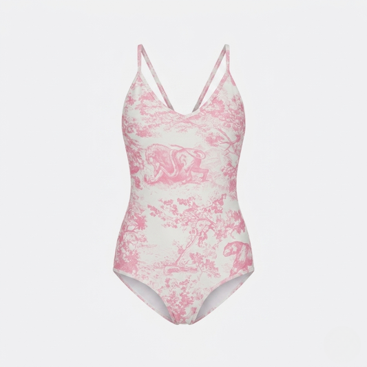 Badeanzug mit Toile-de-Jouy-Print Rosa