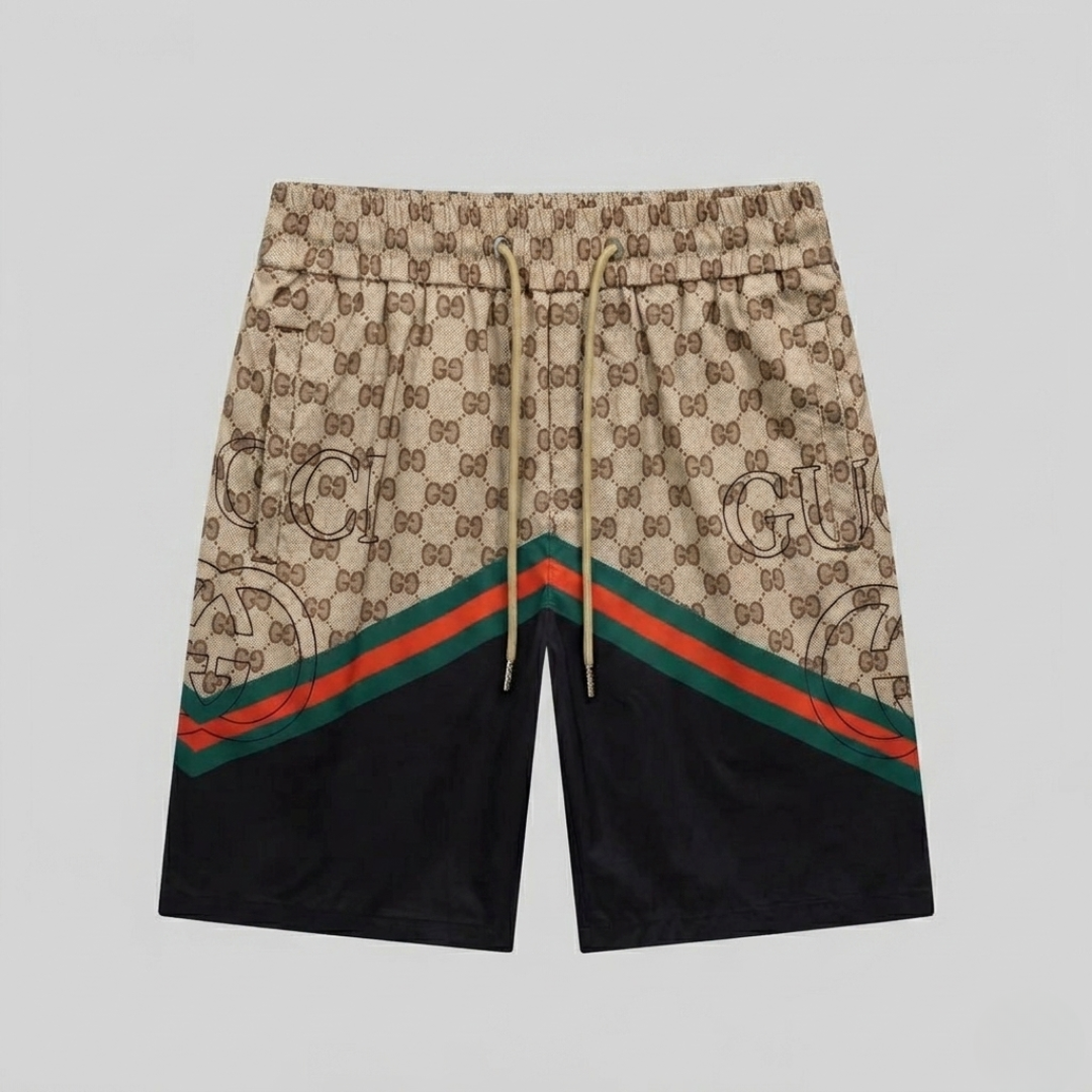 Badehose mit Monogramm-Druck Beige/Schwarz