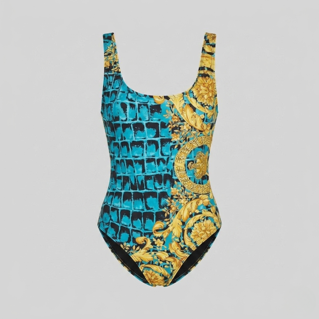 Badeanzug mit Barocco-Krokodil-Print Blau