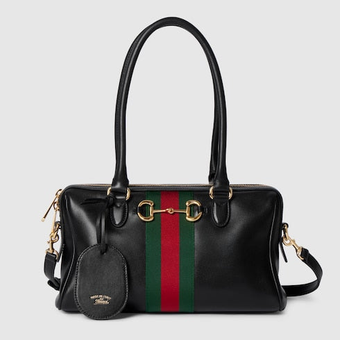 Mittelgroße Borsetto Boston Bag aus schwarzem Leder