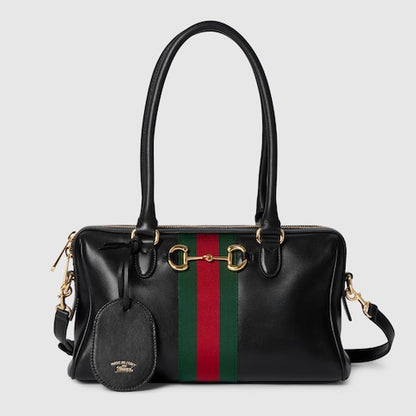 Mittelgroße Borsetto Boston Bag aus schwarzem Leder