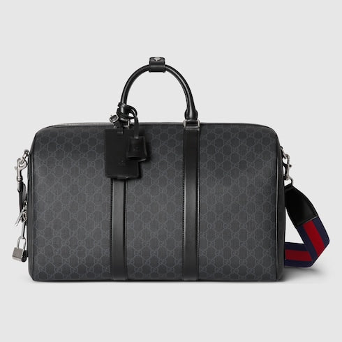 GG Black Medium Travel Bag in GG Supreme Fabric Black