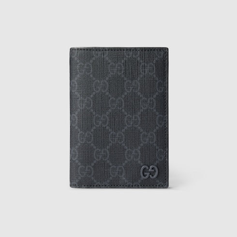 GG passport cover with grey lining made of black GG Supreme fabric