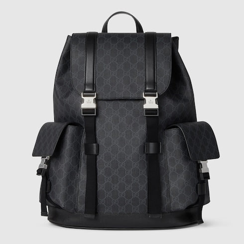 Large backpack in black GG Supreme fabric