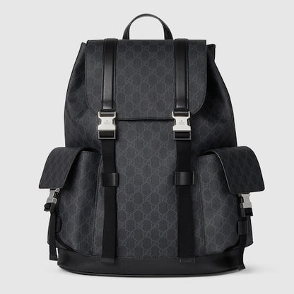 Large backpack in black GG Supreme fabric