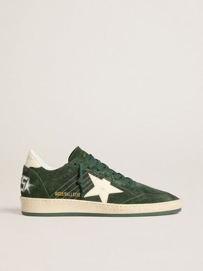 Green suede with star and white leather heel