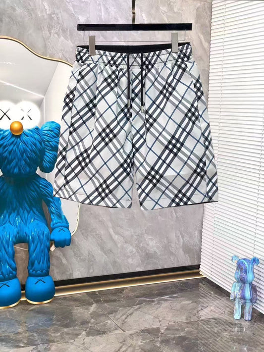 Badehose mit Check-Print Weiß und Schwarz