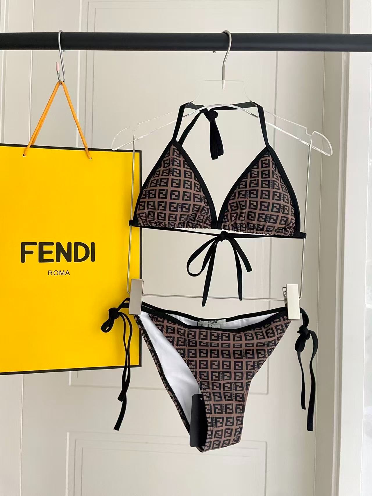 Triangel-Bikini mit FF-Logomuster Klassisch Braun
