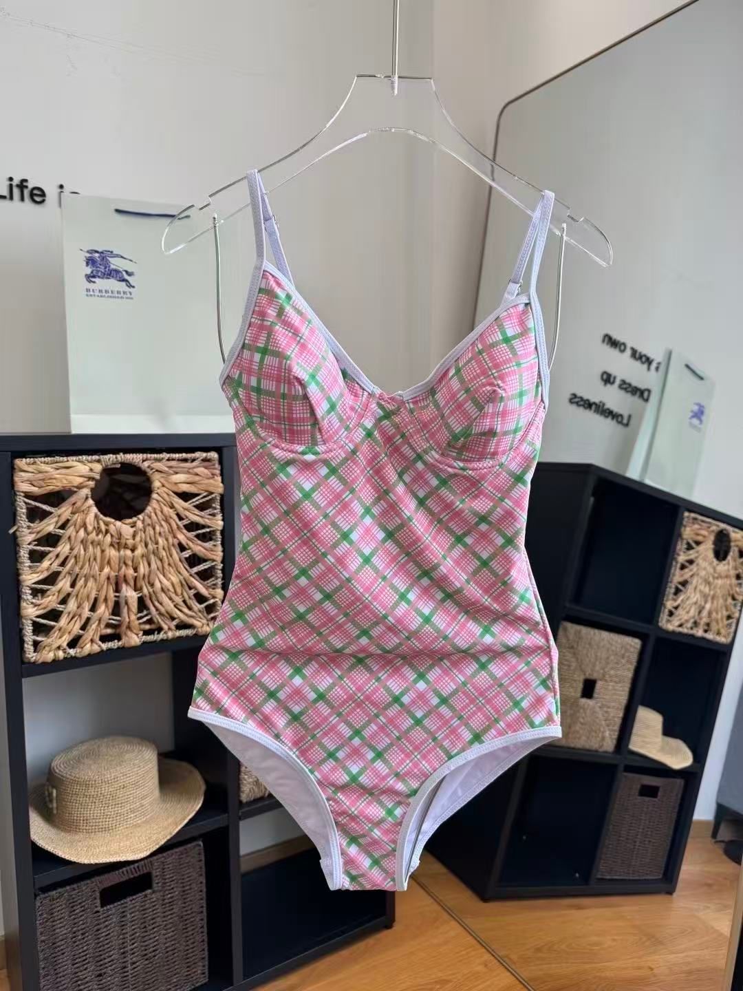 Badeanzug mit Check-Print Rosa und Grün