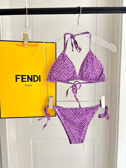 Triangel-Bikini mit FF-Logomuster Violett
