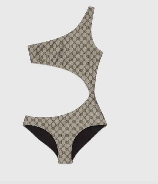 Asymmetrischer Badeanzug mit Cutout und GG-Monogramm Beige