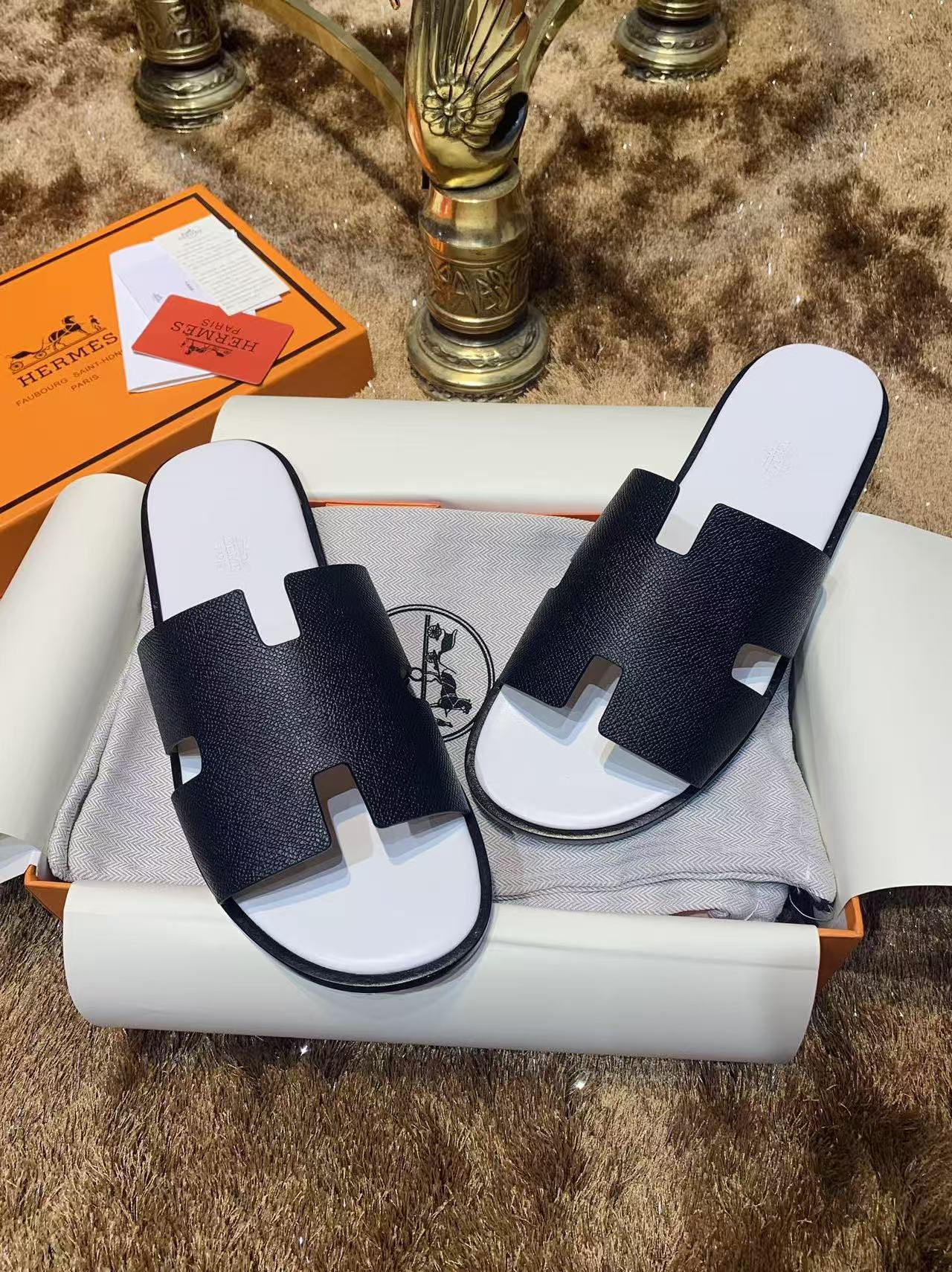 Herren-Sandalen Izmir aus schwarzem und weißem Epsom-Leder