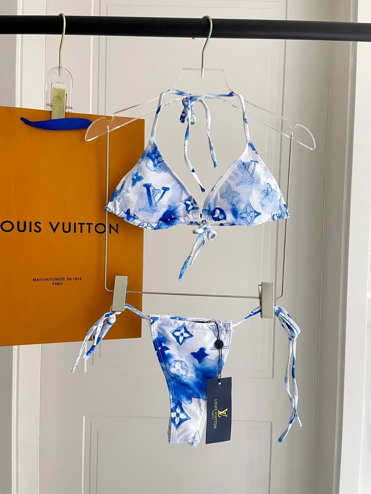 Abstract Cloud Monogram Bikini Blau/Weiß