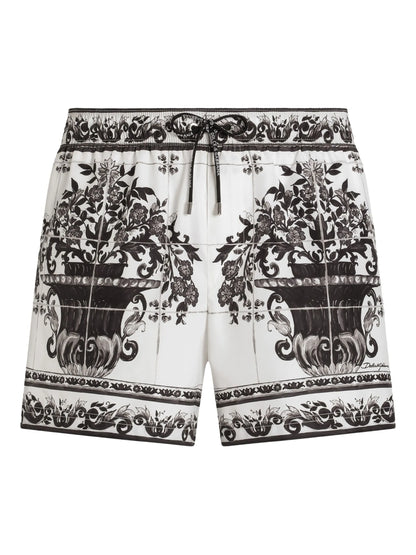 Badehose Weiß mit grafischem Print Schwarz