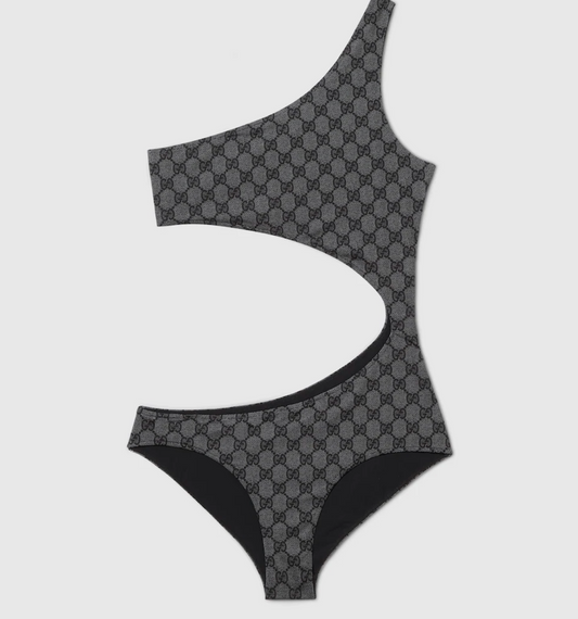 Asymmetrischer Badeanzug mit Cutout und GG-Monogramm Grau