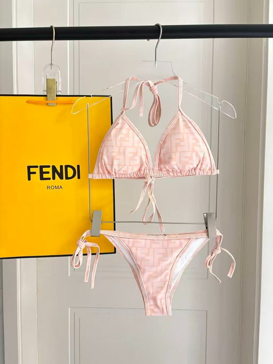 Triangel-Bikini mit FF-Logomuster Pastellrosa