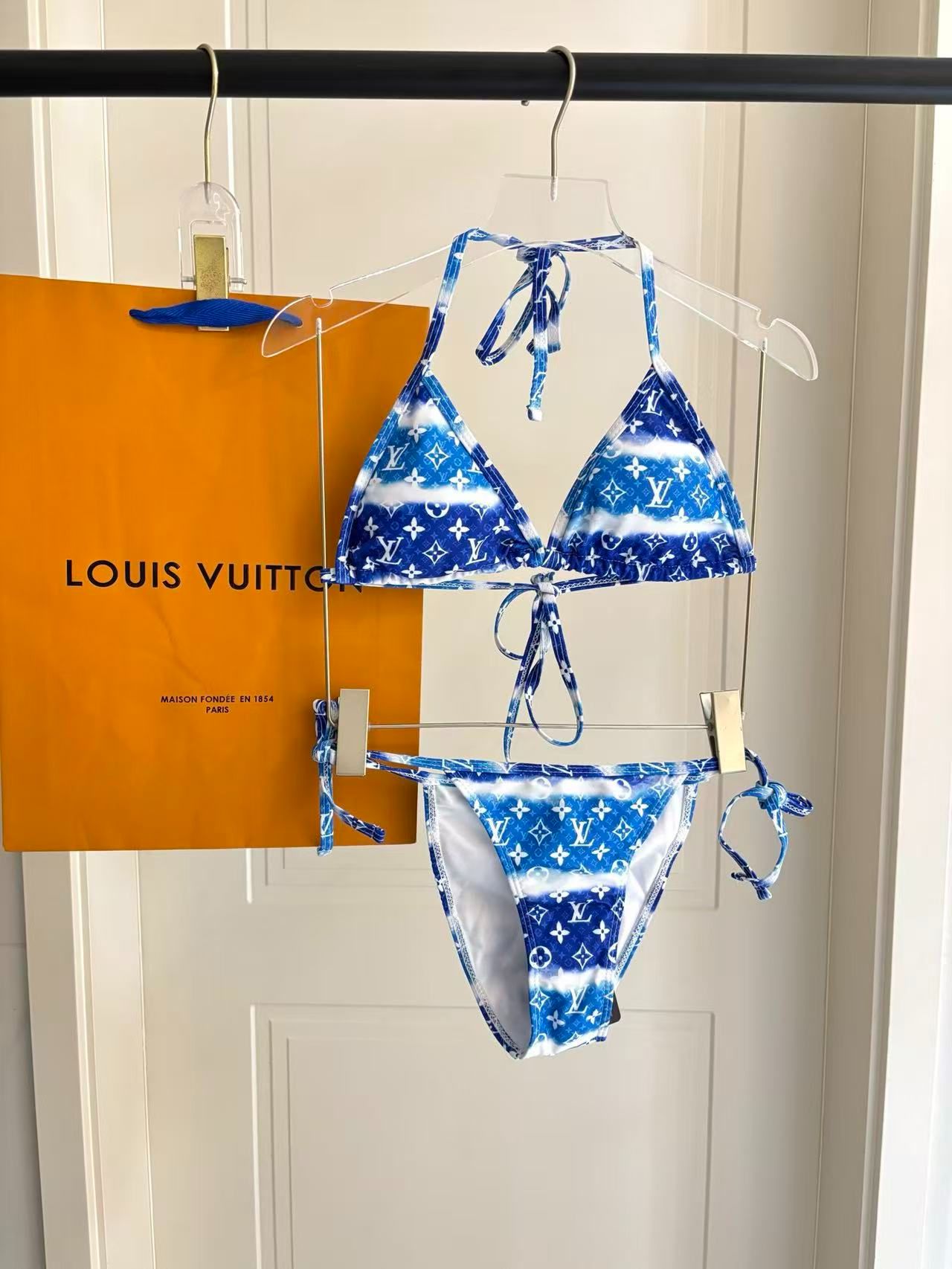 Abstract Cloud Monogram Bikini Blau