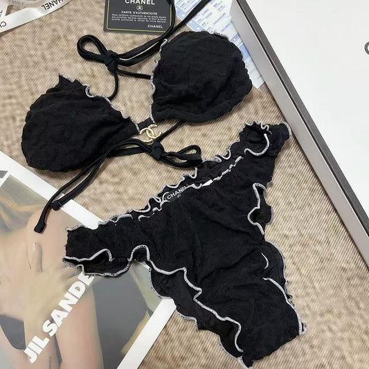 Gerafftes Bikini-Set Schwarz