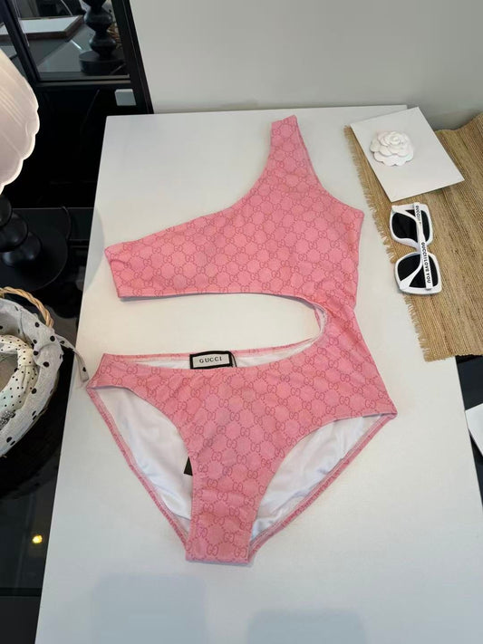 Asymmetrischer Badeanzug mit Cutout und GG-Monogramm Rosa