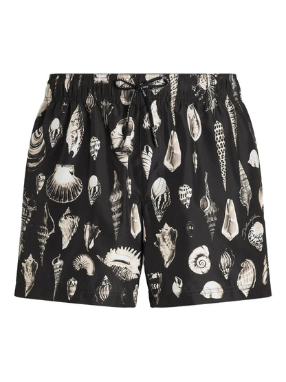 Schwarze Badehose mit Muschel-Print