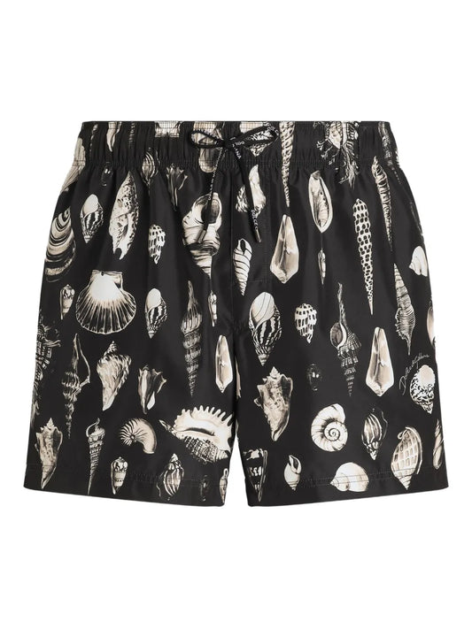 Schwarze Badehose mit Muschel-Print