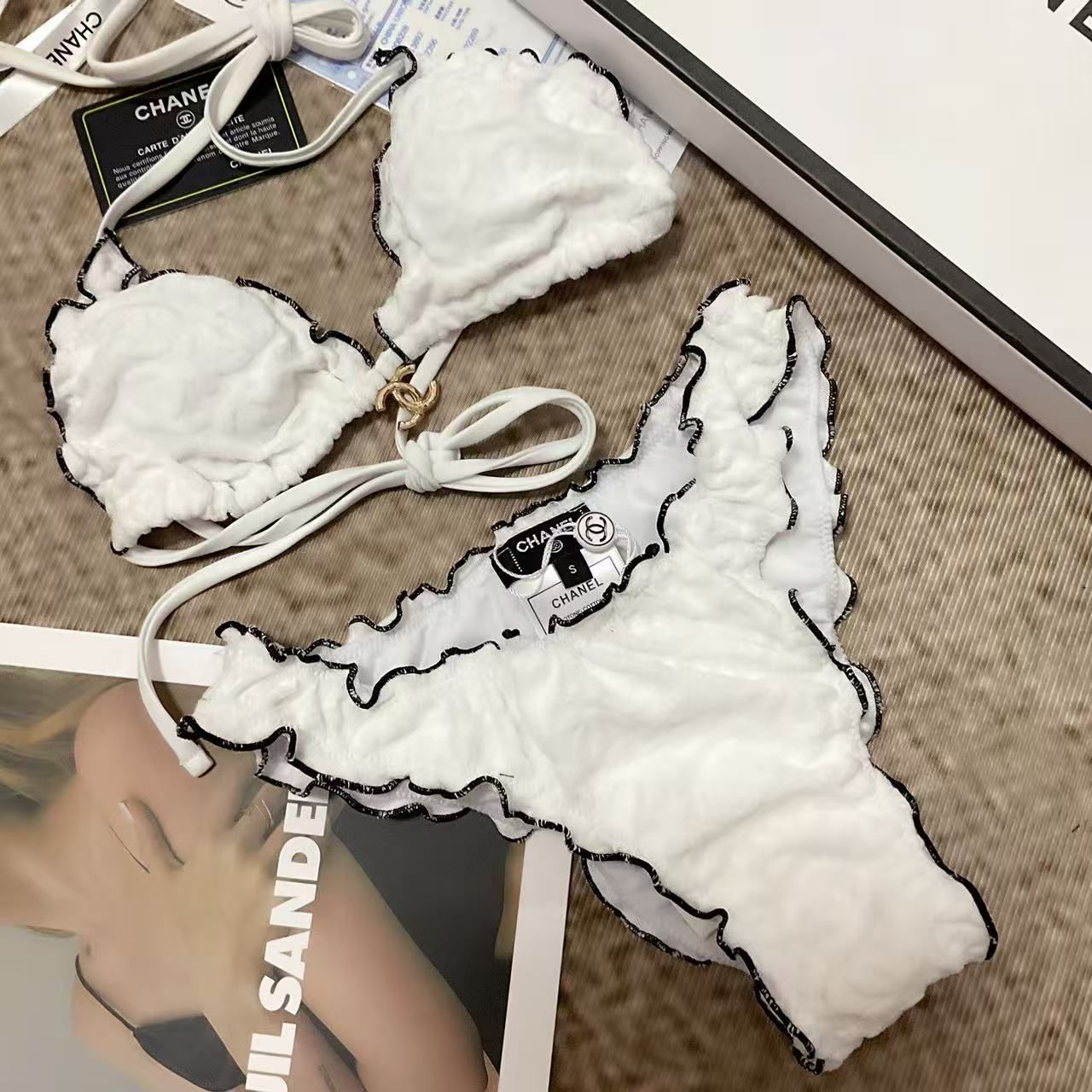 Gerafftes Bikini-Set Weiß