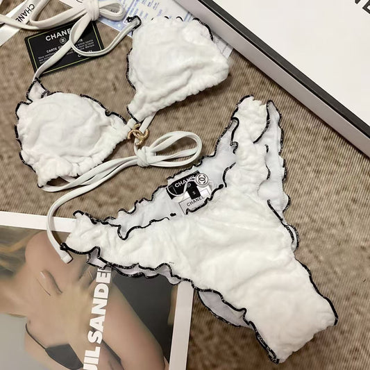 Gerafftes Bikini-Set Weiß