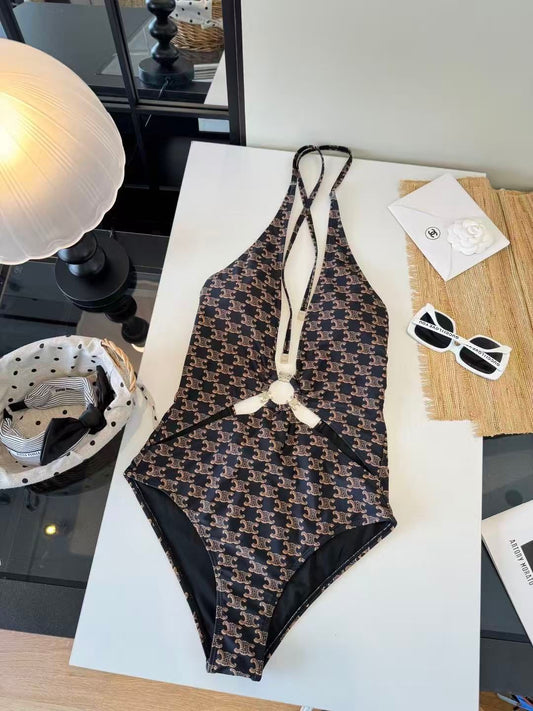 Triomphe Badeanzug mit Print und goldenen Details