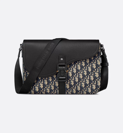 Saddle shoulder bag with flap Oblique beige and black