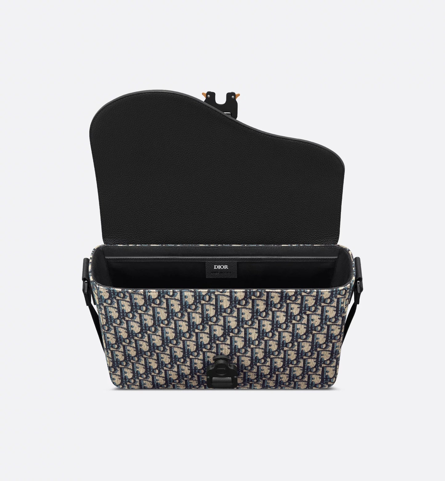 Saddle shoulder bag with flap Oblique beige and black