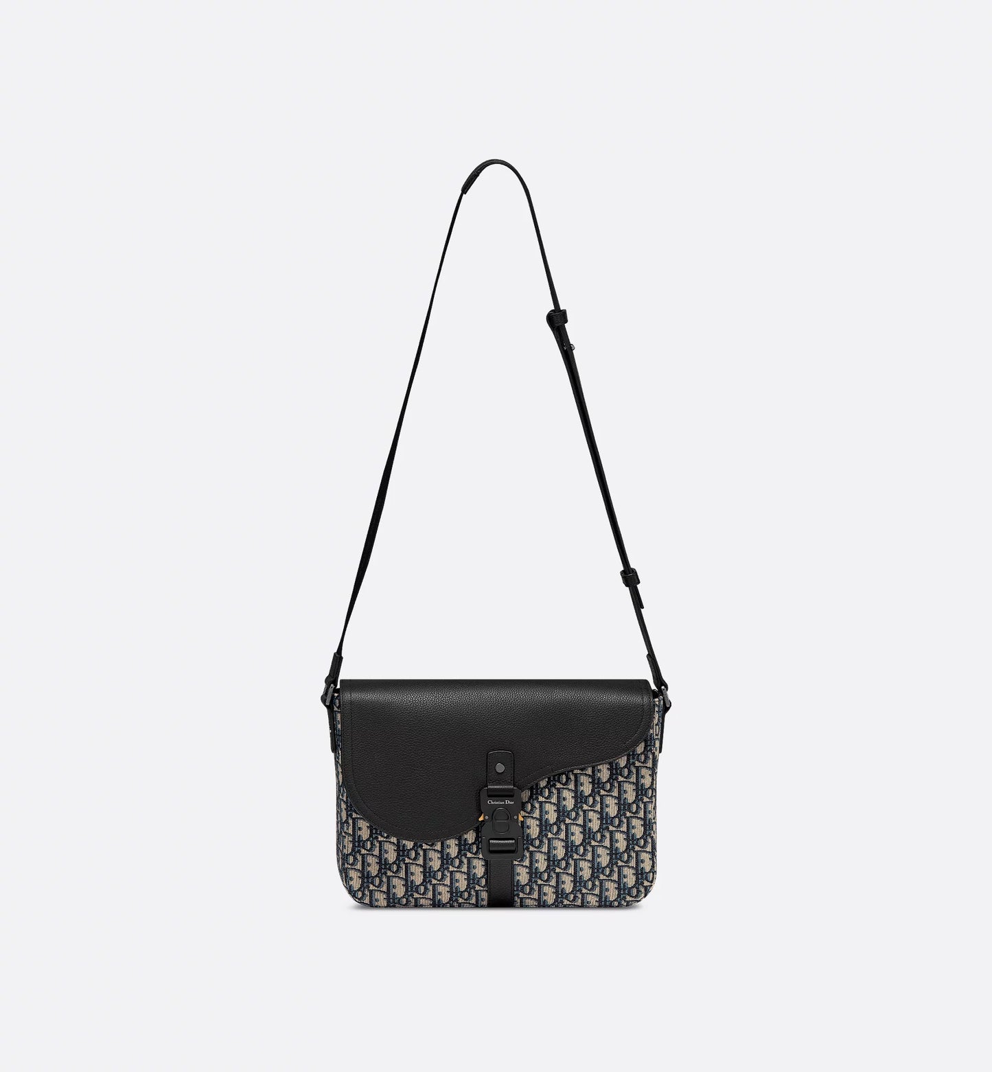 Saddle shoulder bag with flap Oblique beige and black
