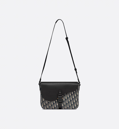 Saddle shoulder bag with flap Oblique beige and black