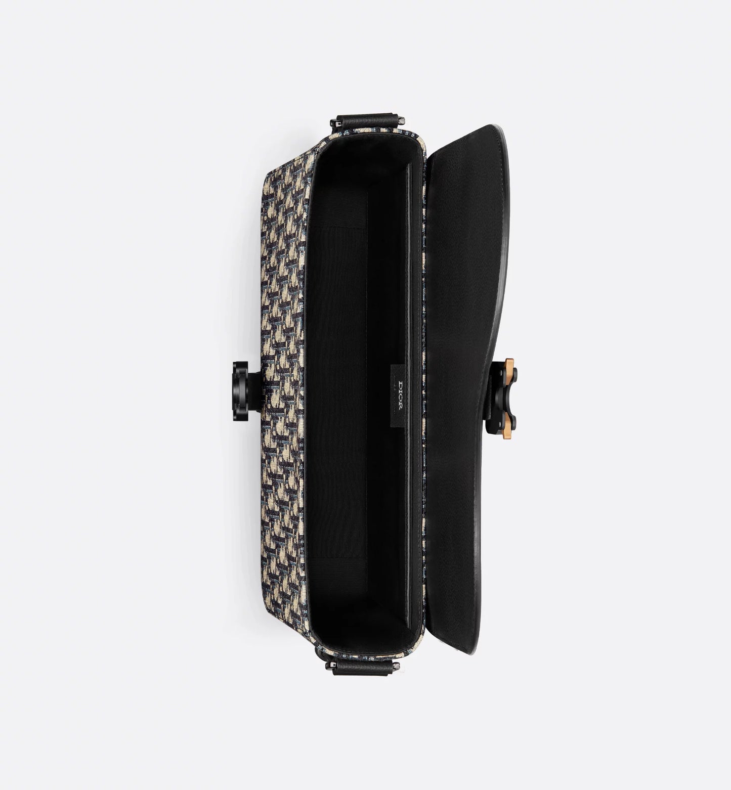 Saddle shoulder bag with flap Oblique beige and black