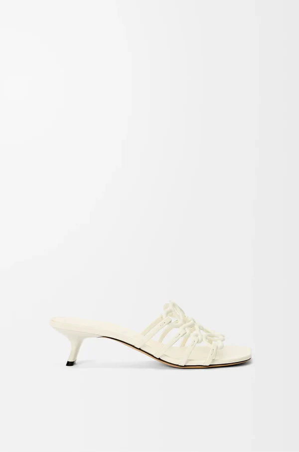 Slide Anagram Petal with heel in soft white leather