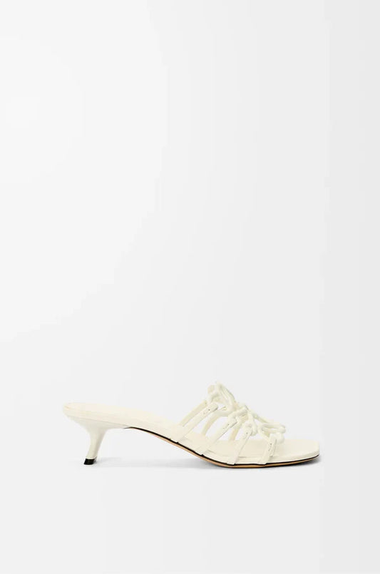 Slide Anagram Petal with heel in soft white leather