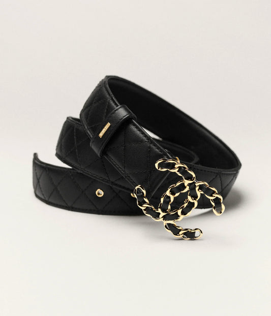 Belt made of calfskin and gold-plated metal in black