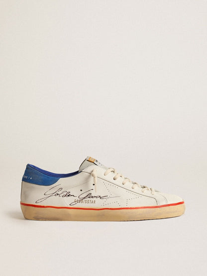 Superstar with perforated star and blue suede heel tab