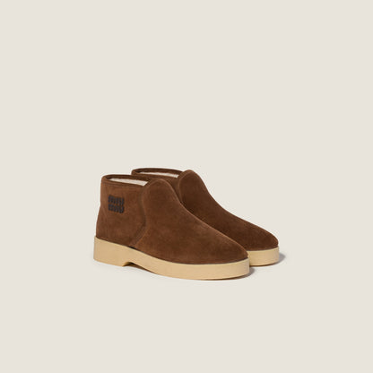 Suede and lambskin ankle boots in cocoa