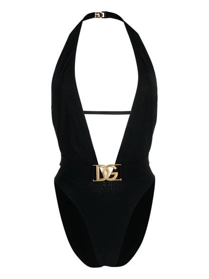 Badeanzug mit Logo und Plakette Schwarz
