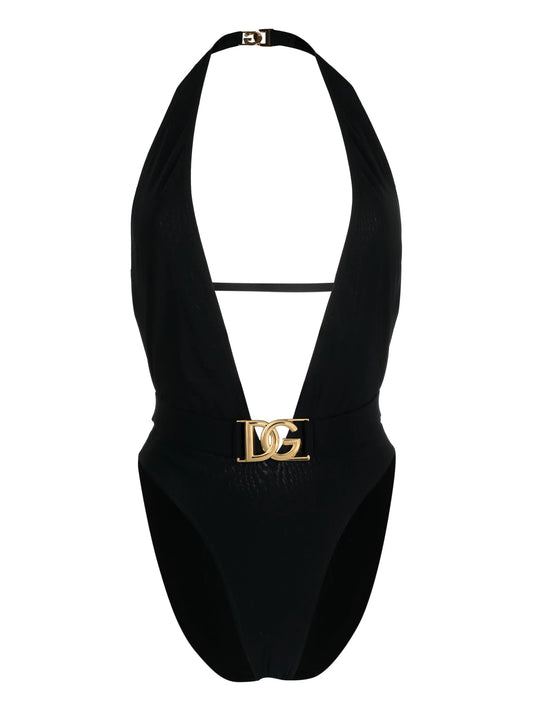 Badeanzug mit Logo und Plakette Schwarz