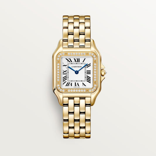 Panther watch with yellow gold case and diamonds