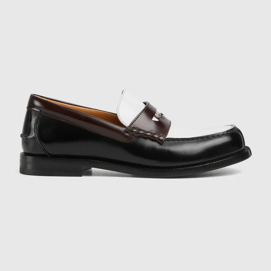 Men's moccasin with removable detail in black and white leather